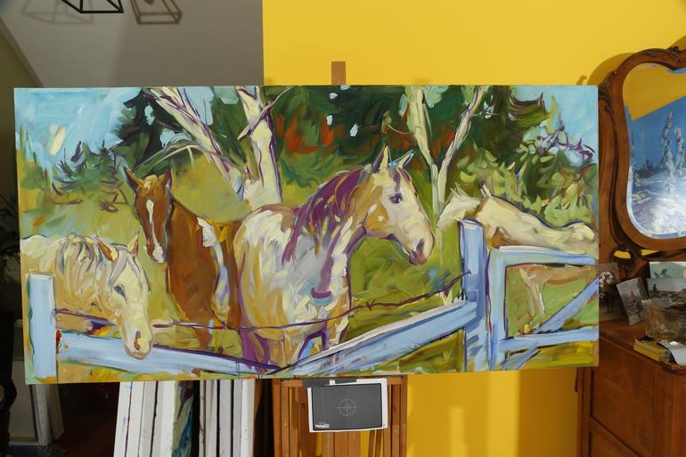 Original Expressionism Horse Painting by Kaija Savinainen Mountain