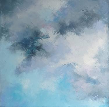 Through the clouds 1, oil painting on canvas palette knife landscape with clouds thumb