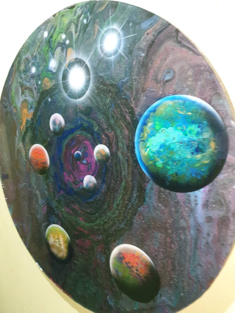 Original Abstract Expressionism Outer Space Painting by Baruch Kozodoy Yuliya Lebedeva