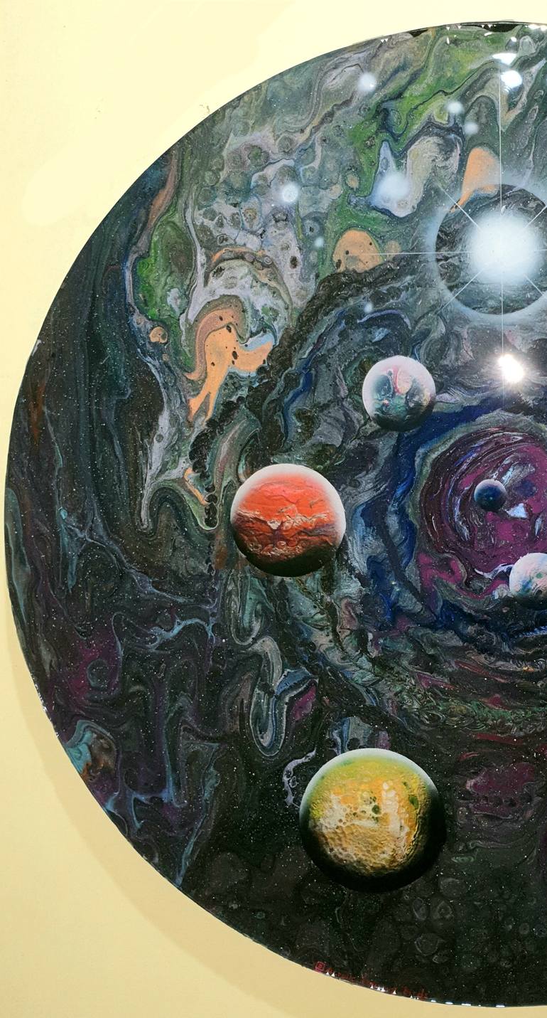 Original Abstract Expressionism Outer Space Painting by Baruch Kozodoy Yuliya Lebedeva