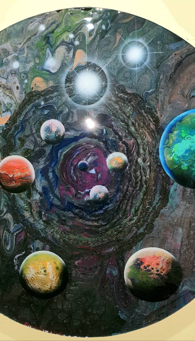Original Abstract Expressionism Outer Space Painting by Baruch Kozodoy Yuliya Lebedeva