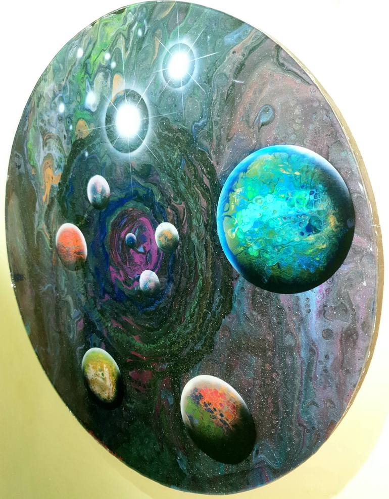 Original Abstract Expressionism Outer Space Painting by Baruch Kozodoy Yuliya Lebedeva