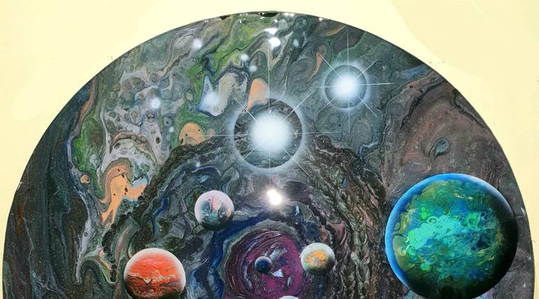 Original Abstract Expressionism Outer Space Painting by Baruch Kozodoy Yuliya Lebedeva