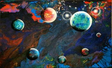 Original Art Deco Outer Space Paintings by Baruch KOZODOY Yuliya LEBEDEVA