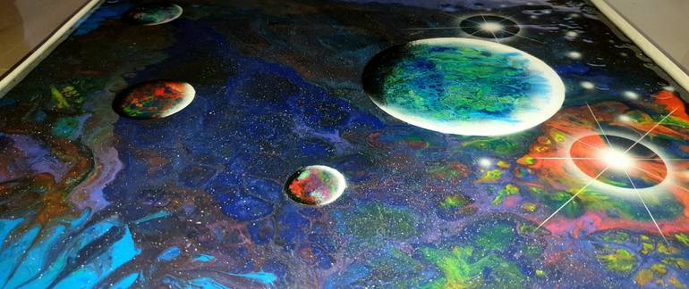 Original Art Deco Outer Space Painting by Baruch KOZODOY Yuliya LEBEDEVA