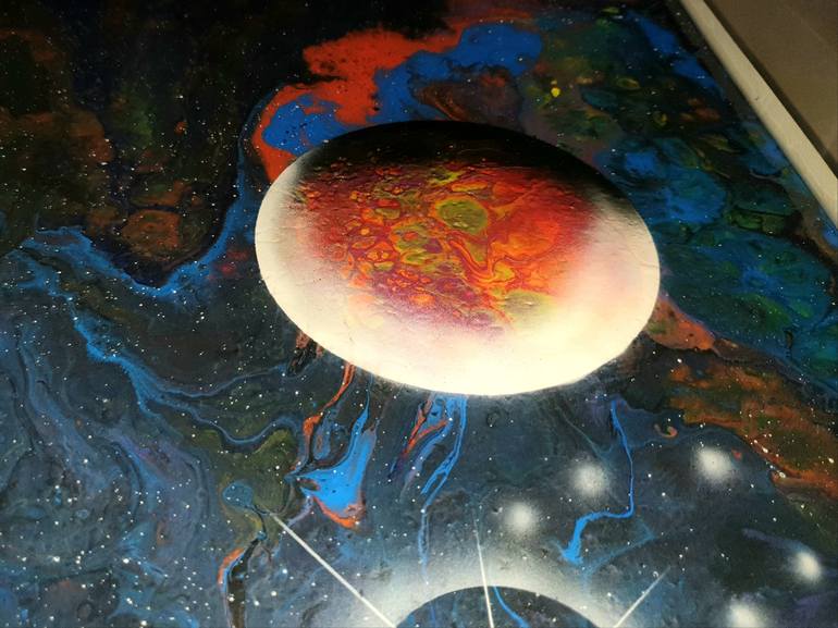 Original Art Deco Outer Space Painting by Baruch KOZODOY Yuliya LEBEDEVA