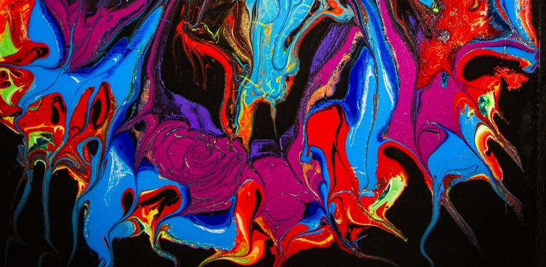 Original Abstract Expressionism Love Painting by Baruch Kozodoy Yuliya Lebedeva