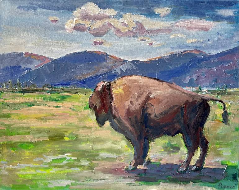 Bison Portrait Original Oil on sale Painting Illustration