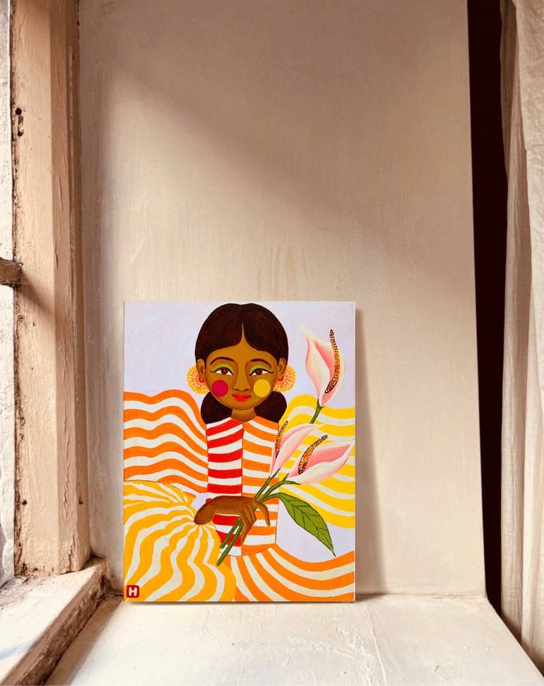 Original Romanticism Women Painting by Hiranya R