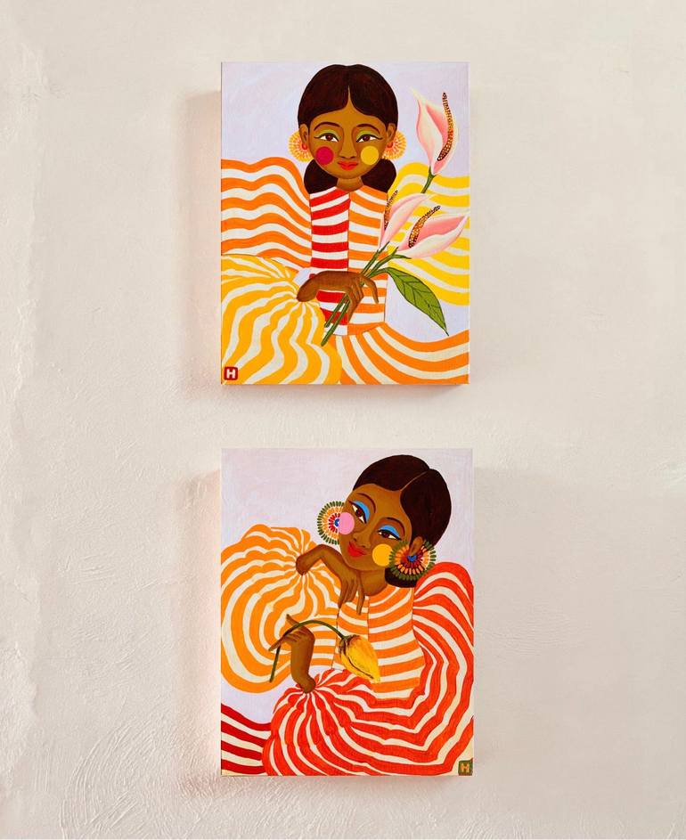 Original Romanticism Women Painting by Hiranya R