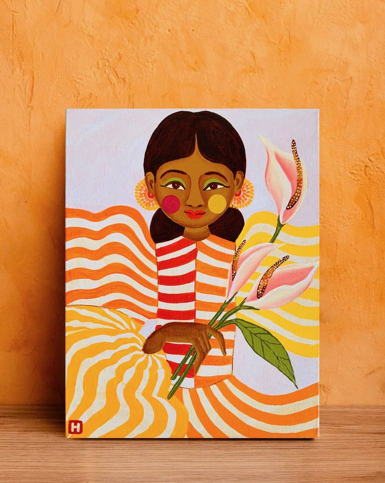 Original Romanticism Women Painting by Hiranya R