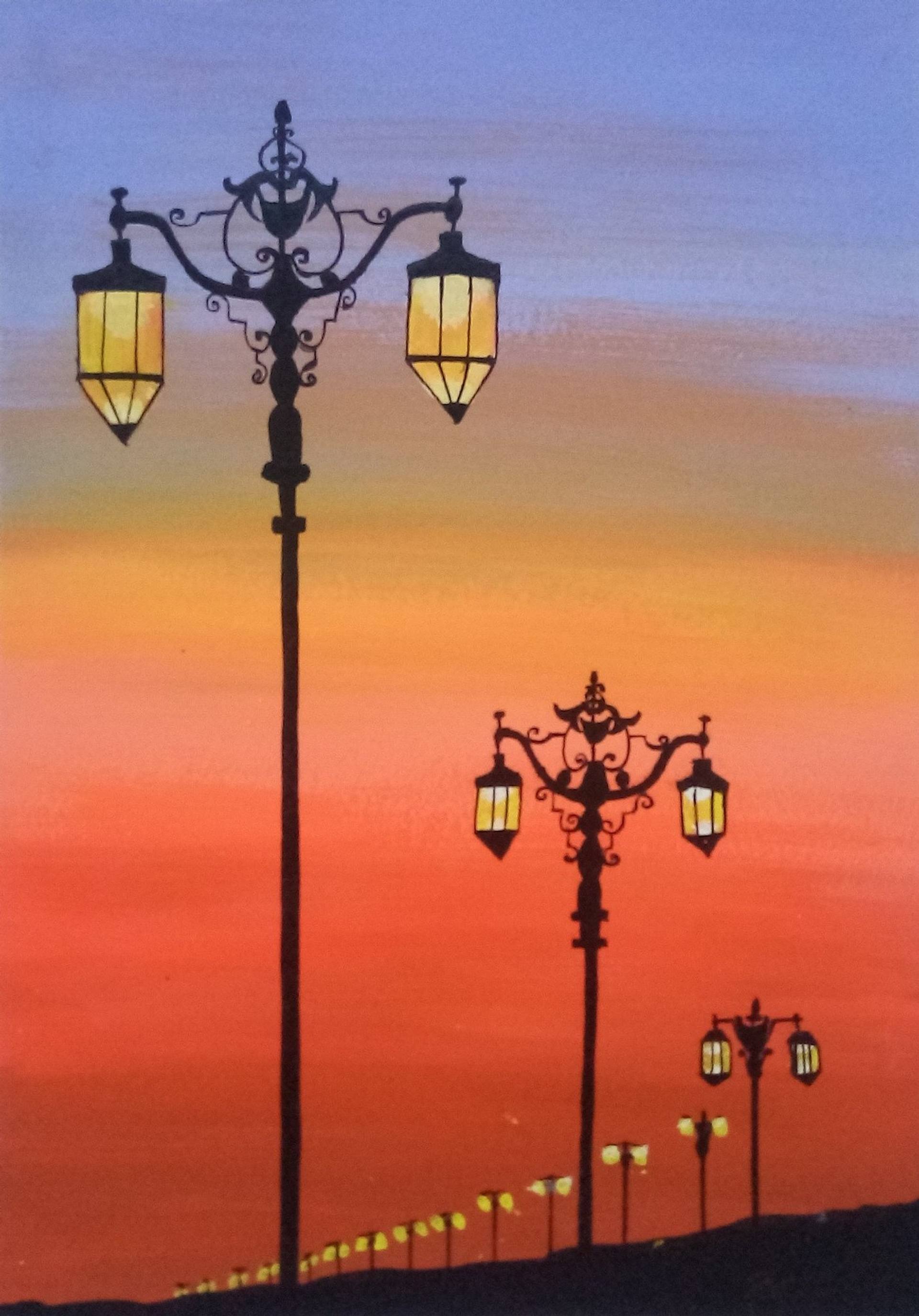 Street Lamps Painting by Yashaswi Tarpe | Saatchi Art