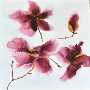 Magnolia – Blush Reverie, Alcohol ink 34x34 cm