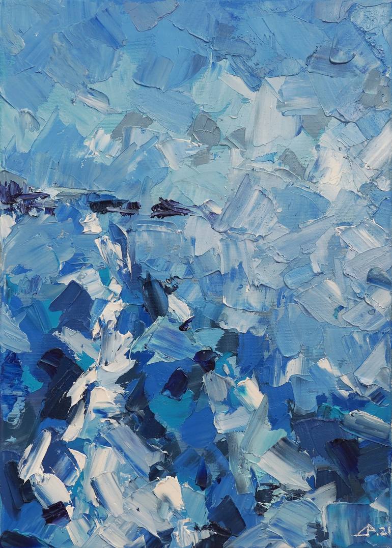 COLD ICE OF THE BAIKAL abstract oil painting blue winter lake ice