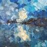 The Moonlight Abstract oil knife painting blue night sea river  2