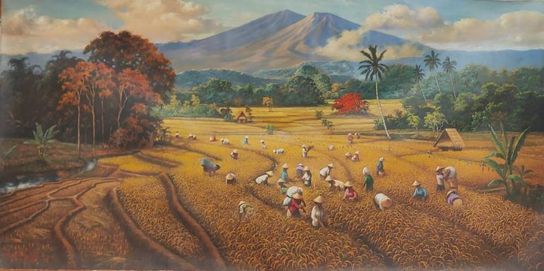 Harvest Rice Painting by Avton Zuhdan | Saatchi Art