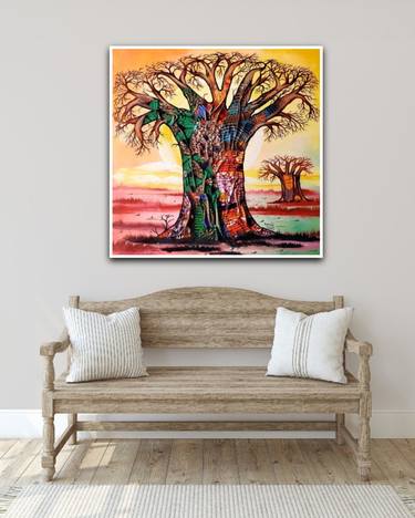 Original Fine Art Tree Mixed Media by Kevin Jjagwe