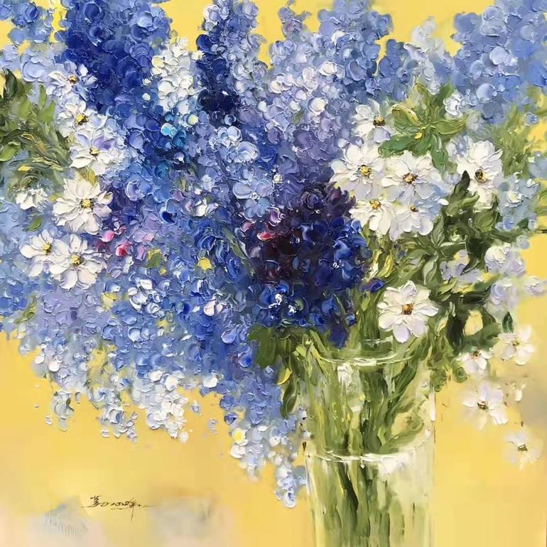 Blue And White Flower Painting by Angela Jeanine | Saatchi Art