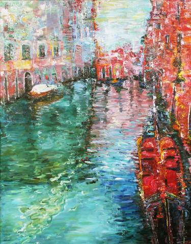 Summer Venice, abstract, romantic art, water reflection. thumb