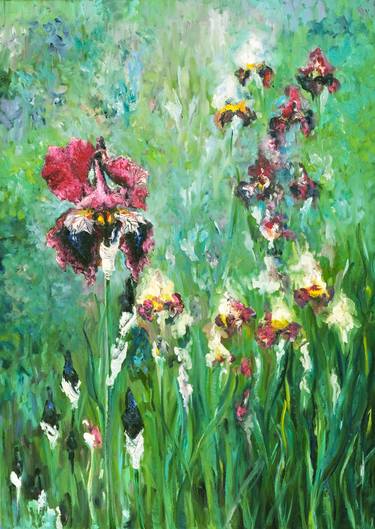 Spring, irises, summer, green and blue oil painting thumb