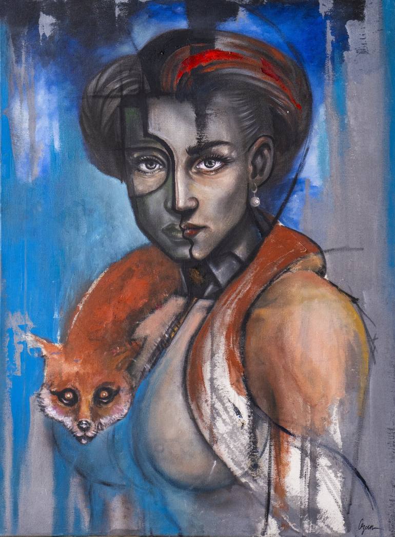 FOX WOMAN ,Oil Painting Painting by Ozan Varel | Saatchi Art