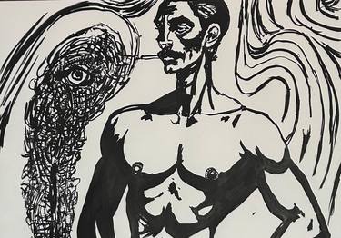 Original Abstract Expressionism Men Drawings by Robbie Ornig