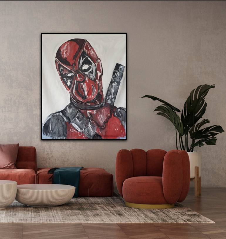 Deadpool Portrait Painting by Leah Justyce | Saatchi Art