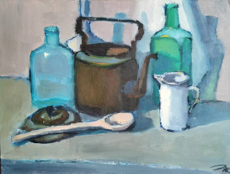 Still life with bottles Painting by Julia Zeleznaka | Saatchi Art