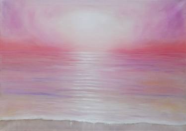 Abstract sea oil painting, Pink sea at sunset painting thumb