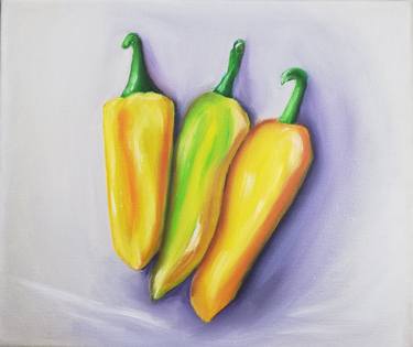 Oil painting three yellow chili peppers thumb