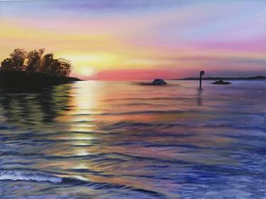 Oil painting sunset at Lake Constance thumb