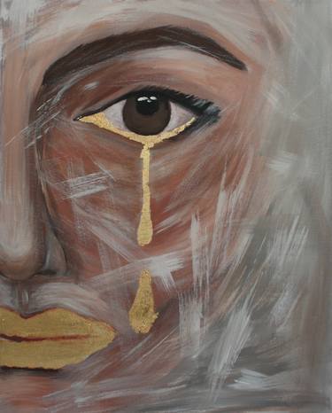Abstract interior painting girl face with tears thumb