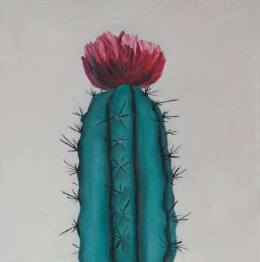 Oil painting cactus green rosa black thumb