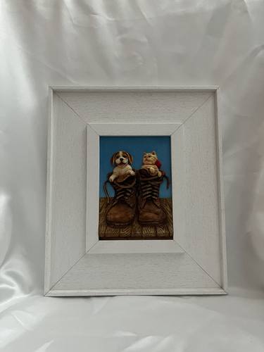 Handmade realistic 3D sculpture with wood frame thumb