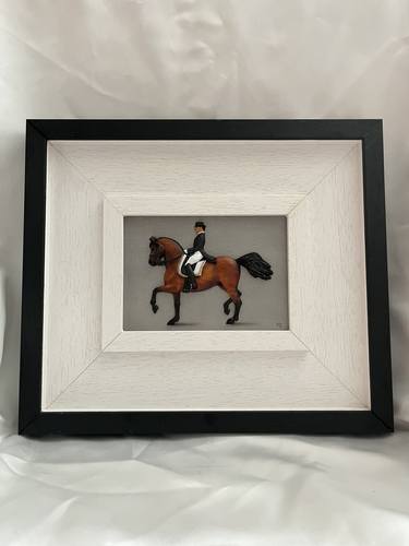 Handmade realistic 3D horse sculpture with wood frame thumb