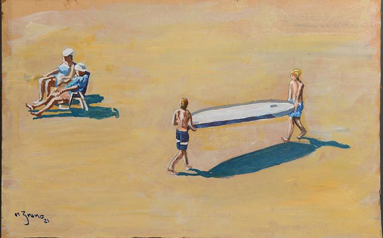 Taking the board to the water Painting by Bruno Hernandez