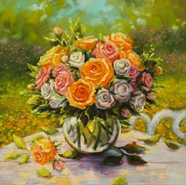 In a sunny garden Painting by Maryia Zhurovich | Saatchi Art
