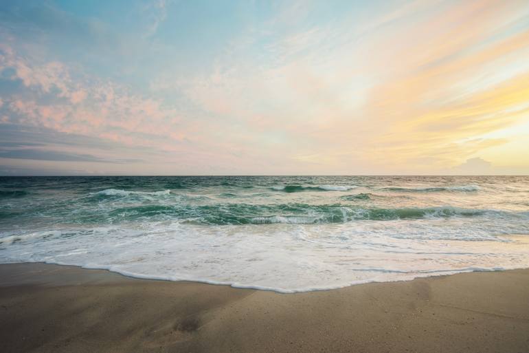Original Sunset Photography by Bojan Bokic | Minimalism Art on Canvas | Alone at the ocean