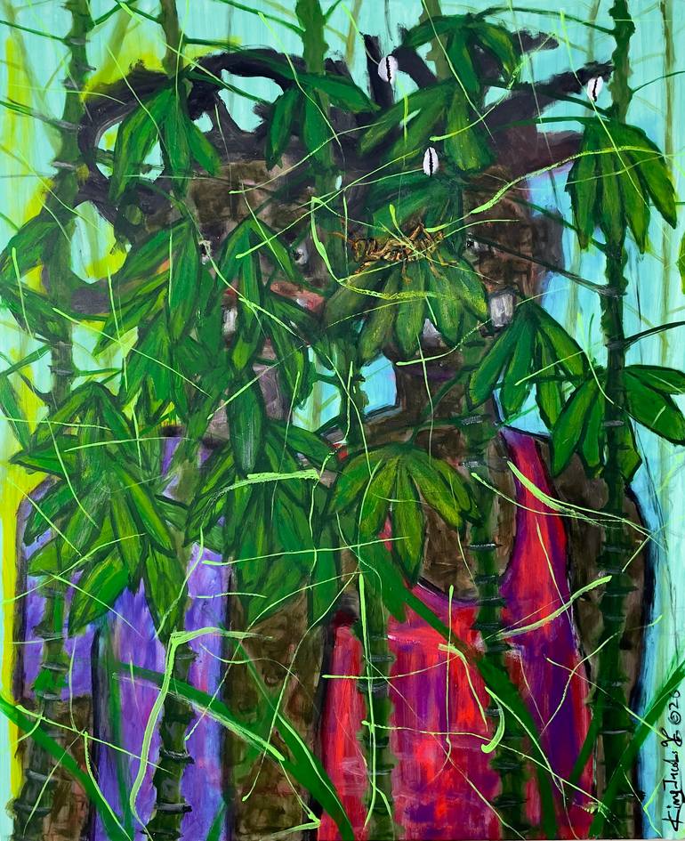 Original Abstract Painting by Kingsley Nwangborogwu | Contemporary Art on Canvas | Grasshopper at the cassava farm