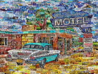 Blue Swallow Motel. Route 66. Art Collage Poster Print thumb