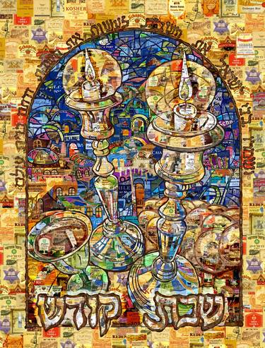 Art Collage Poster Print Shabbat Candles thumb