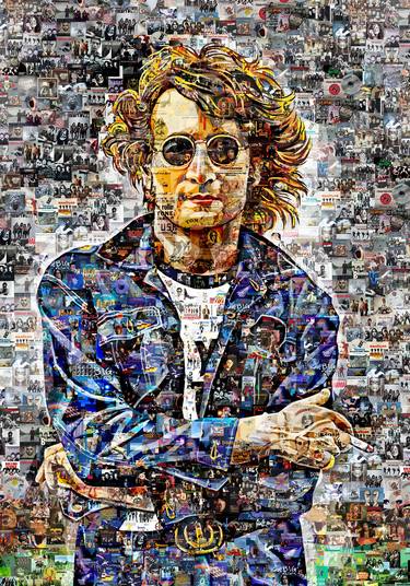 Art Collage Poster Print JOHN LENNON NY Made Out Of Music Albums thumb