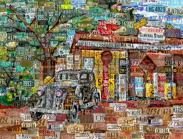 Ford Car At Gas Station. Art Collage Poster Print thumb