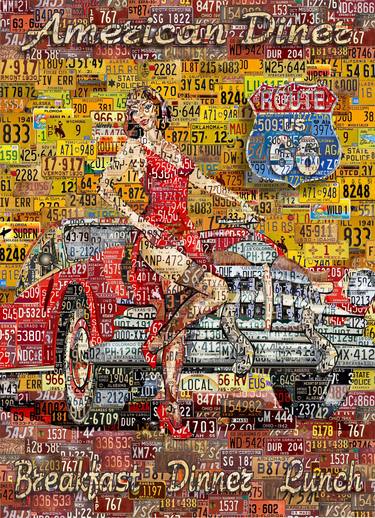 American Diner Red. Route 66. Art Collage Poster Print thumb