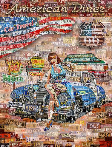 American Diner Blue. Route 66. Art Collage Poster Print thumb