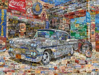 Cadillac at the gas station. Art Collage Poster Print thumb