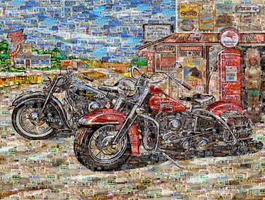 Harley Davidson. Two Bikes. Art Collage Poster Print thumb