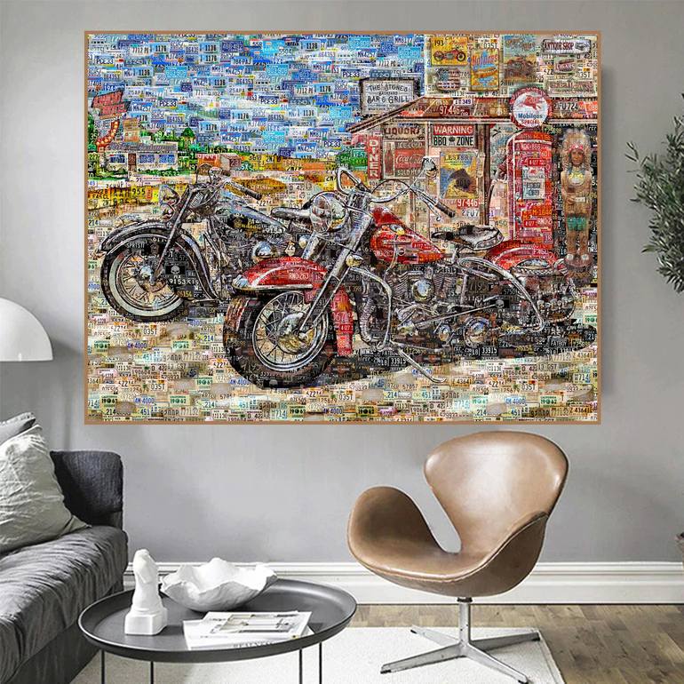Original Expressionism Motorbike Collage by Alex Loskutov