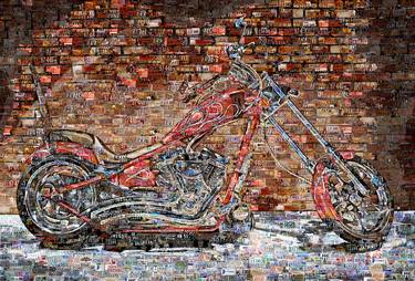Harley Davidson. Harley By The Wall. Art Collage Poster Print thumb