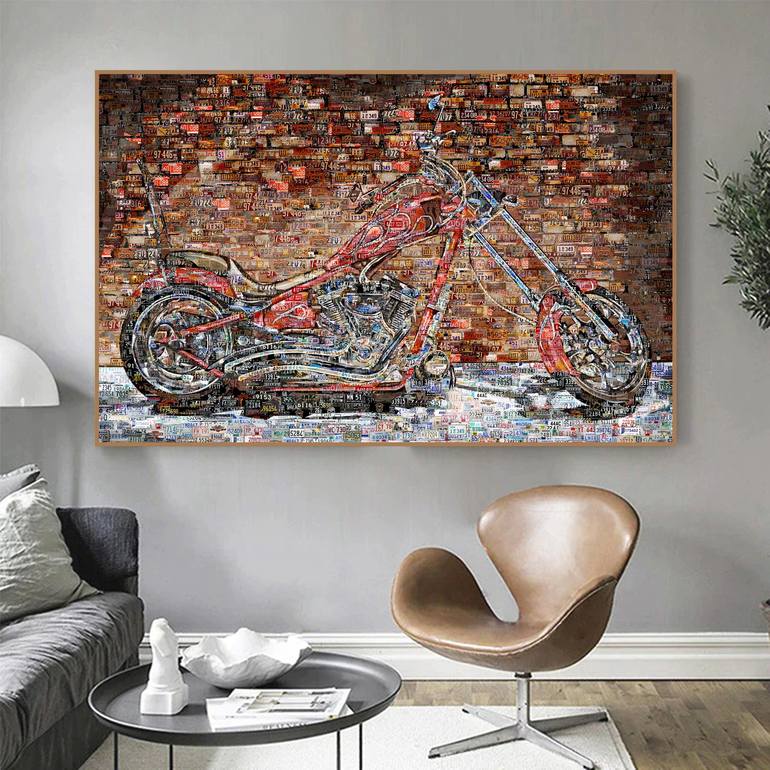 Original Expressionism Motorcycle Collage by Alex Loskutov